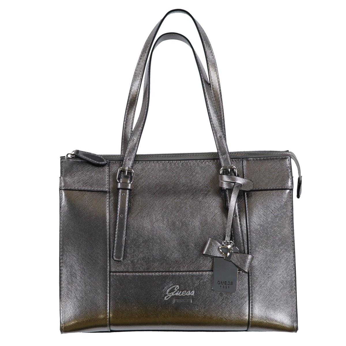Guess Womans Purse Shoulder Bag Handbag Zip Top Tote Metallic Grey