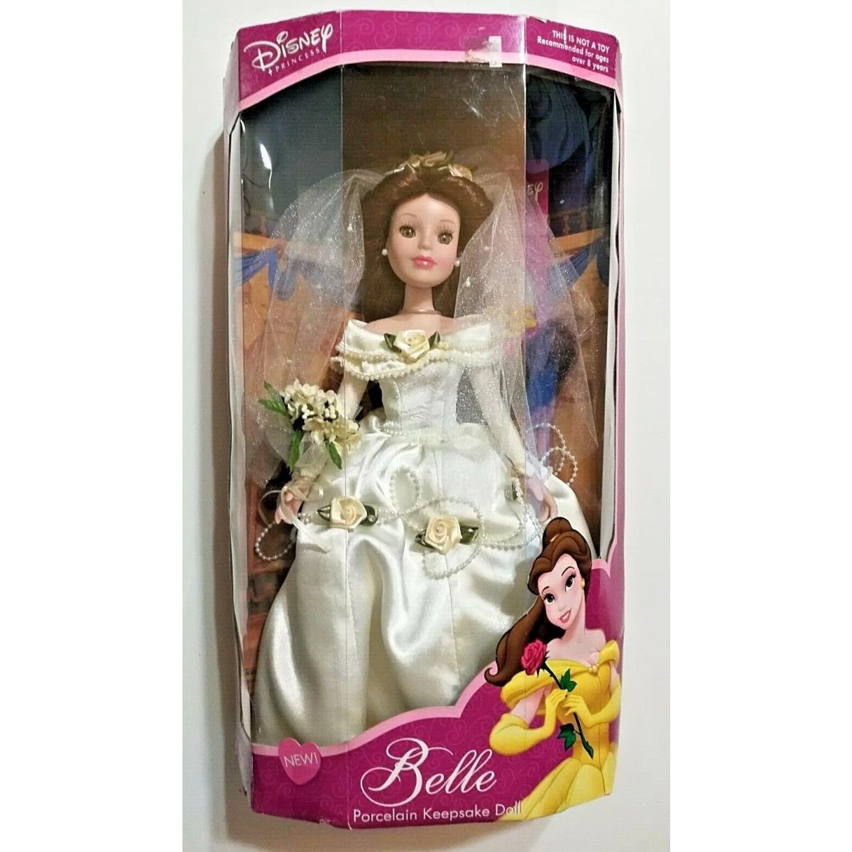 Beauty and Beast Belle Wedding Dress Day Disney Porcelain Doll Vintage 2002