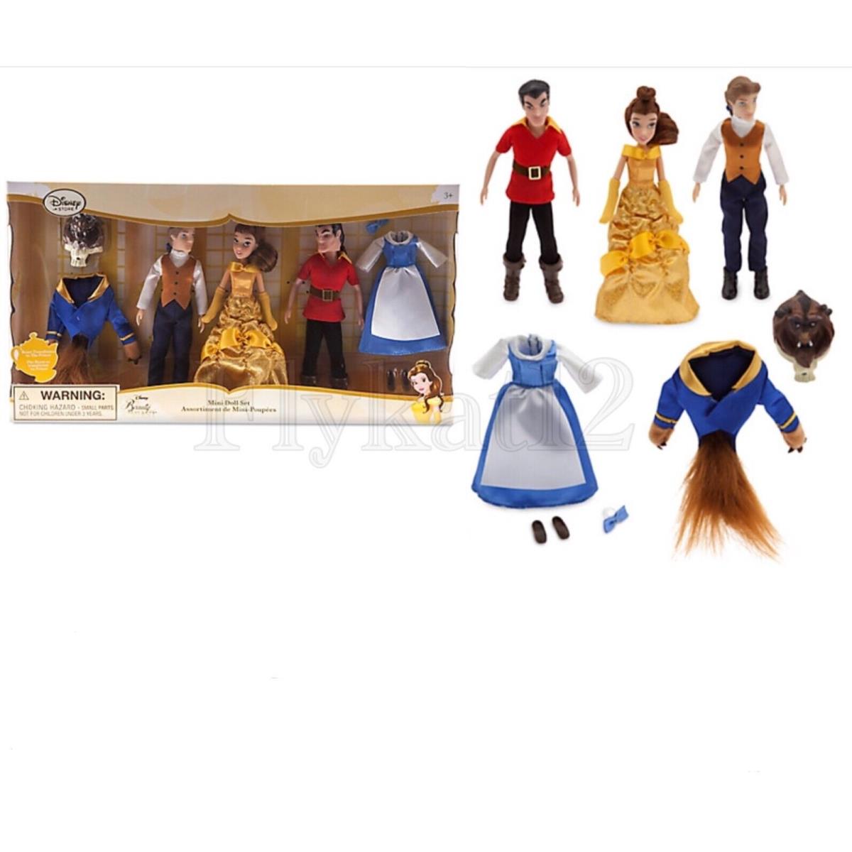 Disney Store Beauty and The Beast Mini Belle Prince/best Gaston Doll Set