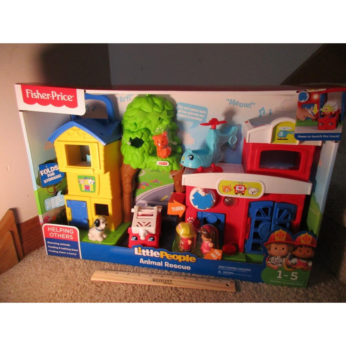 Fisher Price Little People Animal Rescue Fire Station Fire Truck Dog Cat Kitten