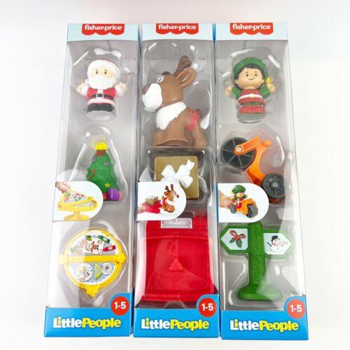3 Fisher Price Little People Christmas Figures Santa Reindeer Elf Complete Set