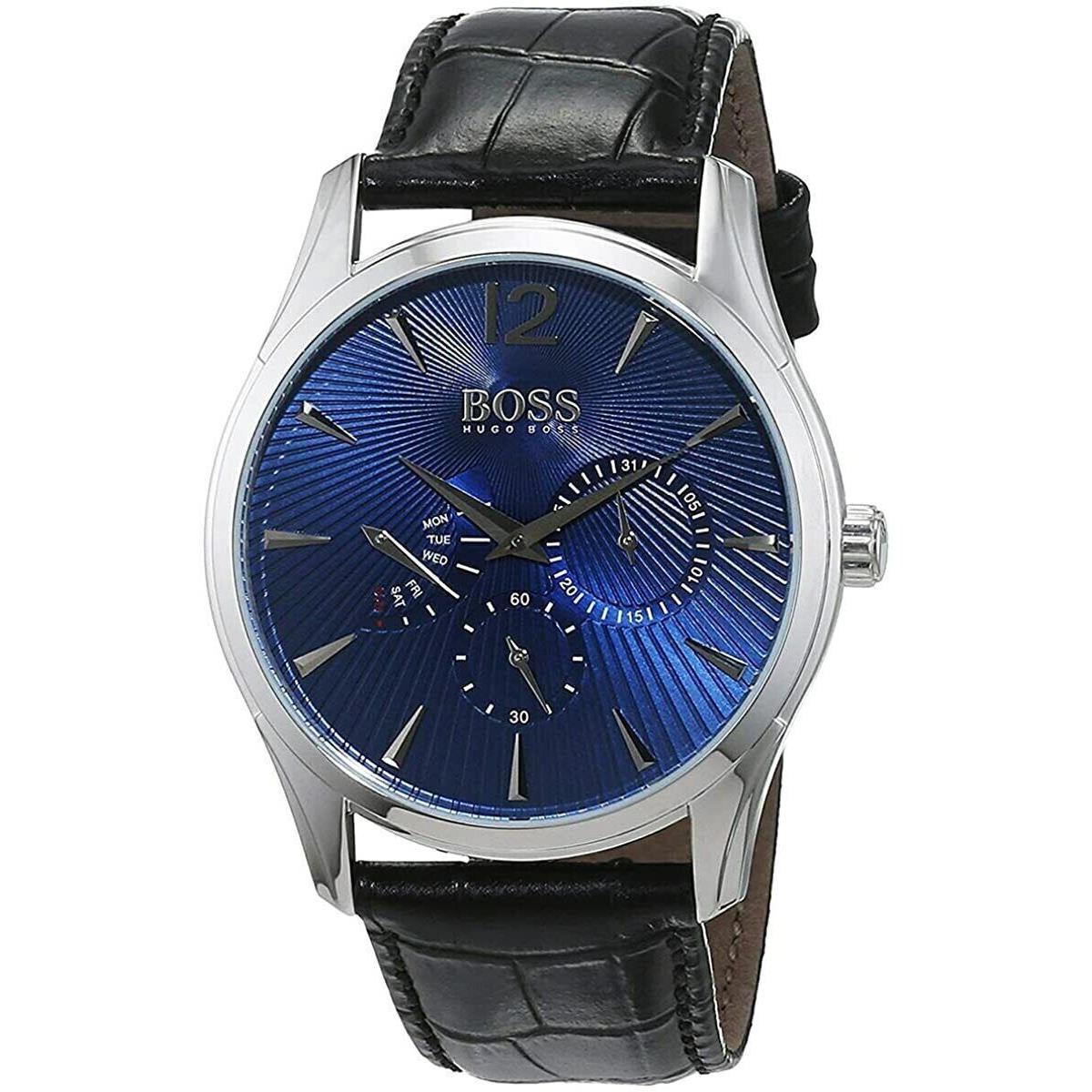 Hugo Boss 1513489 Black Leather Strap Multi-function Blue Dial Commander Watch