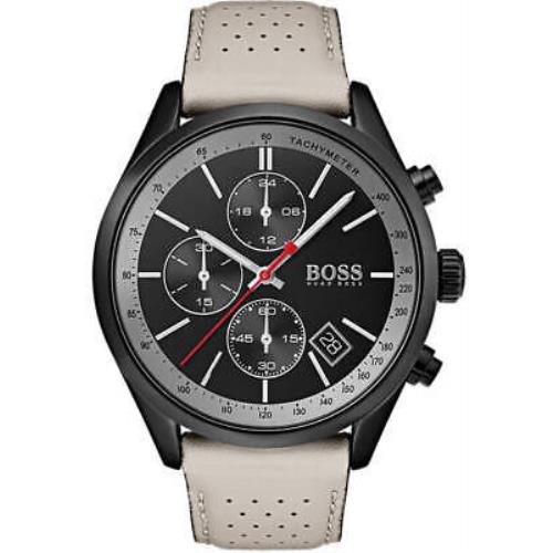 Men`s Hugo Boss Grand Prix Chronograph Leather Strap Watch 1513562
