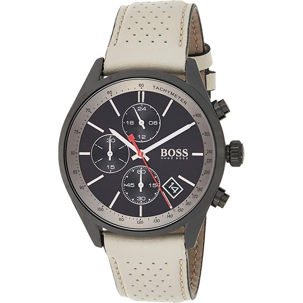 Hugo Boss 1513562 Grand Prix Chronograph Leather Strap Grey and Black