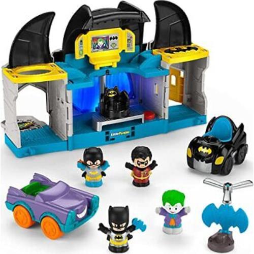 Fisher Price Little People DC Super Friends Batman Toy Deluxe Batcave Playset with Lights