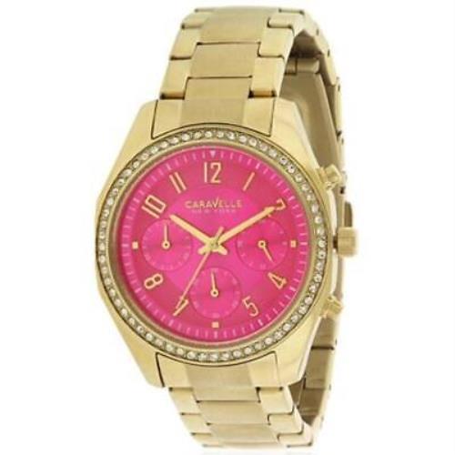 Women`s Caravelle New York 44L168 Melissa Pink Gold Chronograph Analog Watch - Face: Pink, Dial: Gold, Band: Gold
