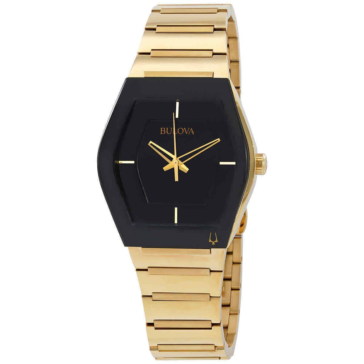 Bulova Quartz Black Dial Gold-tone Men`s Watch 97A164