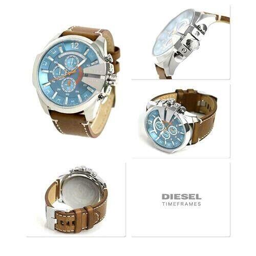 Diesel DZ4458 Men`s Chronograph Mega Chief Brown Leather Strap Watch