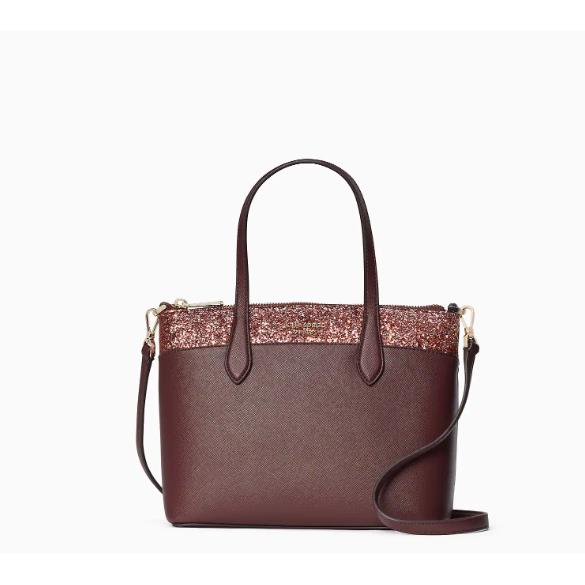 Kate Spade Flash Glitter Satchel Bag Crossbody Bag in Cherrywood K8707 - Hardware: light gold, Exterior: