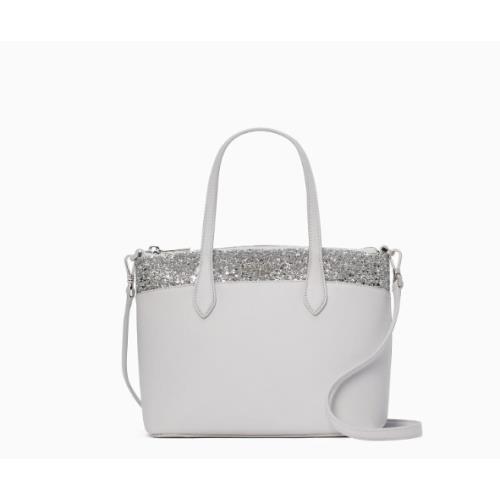 Kate Spade Flash Glitter Satchel Bag Crossbody Bag in Grey K8707 - light gold Hardware, grey Lining, Grey Exterior