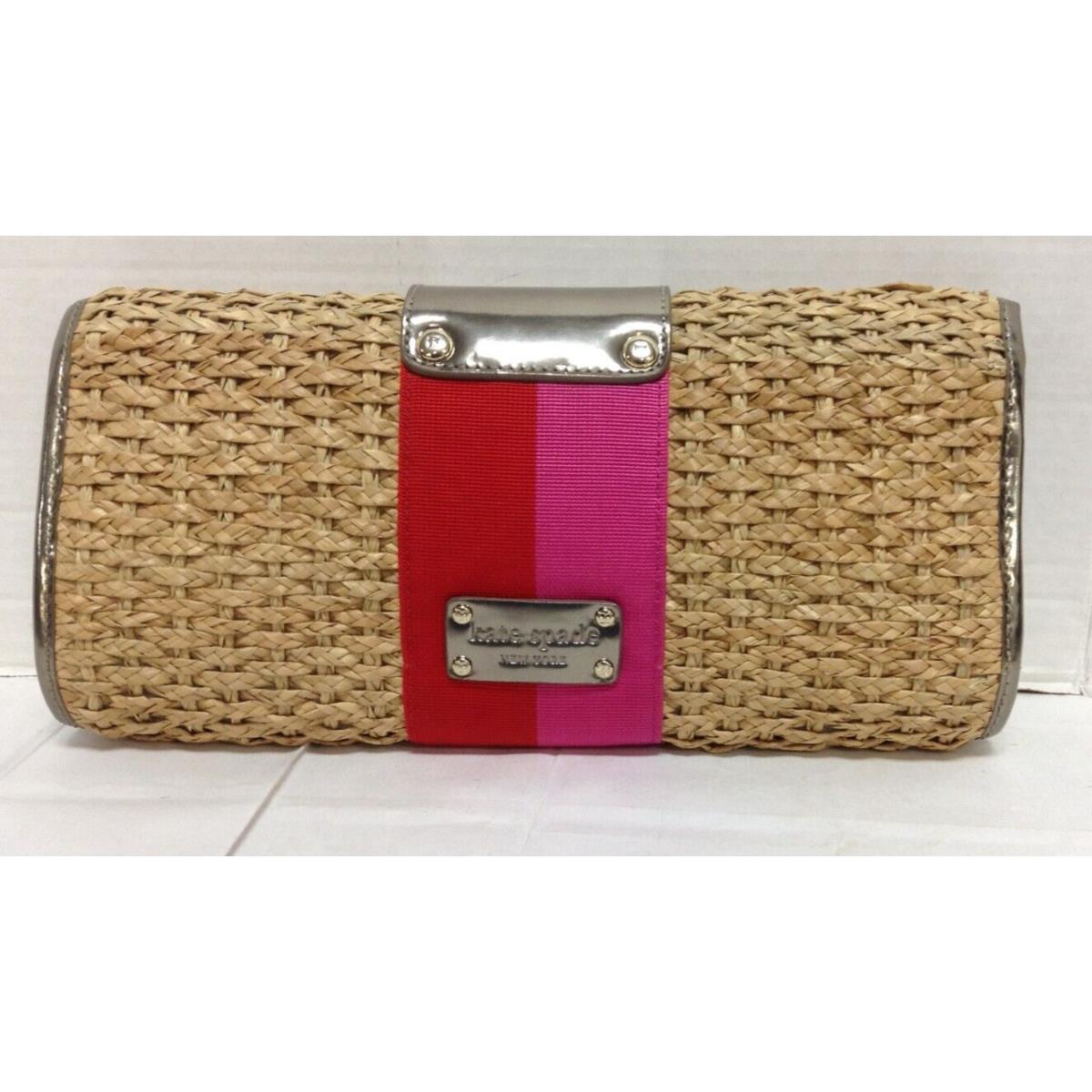 Kate Spade Woven Straw Clutch Silver Trim Storage Bag Purse Handbag Natural