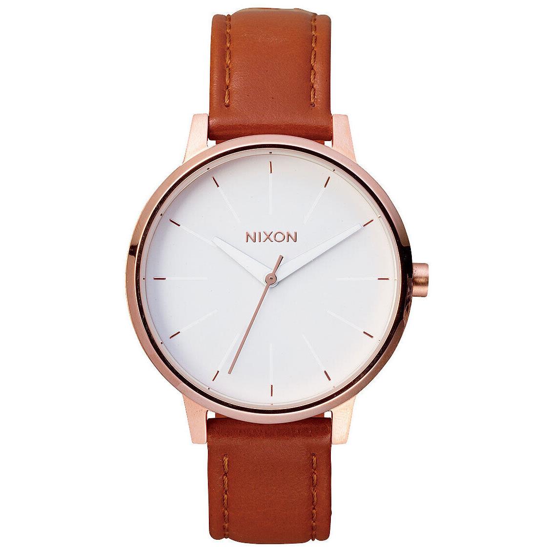 Nixon Kensington Leather Watch - Rose Gold / White