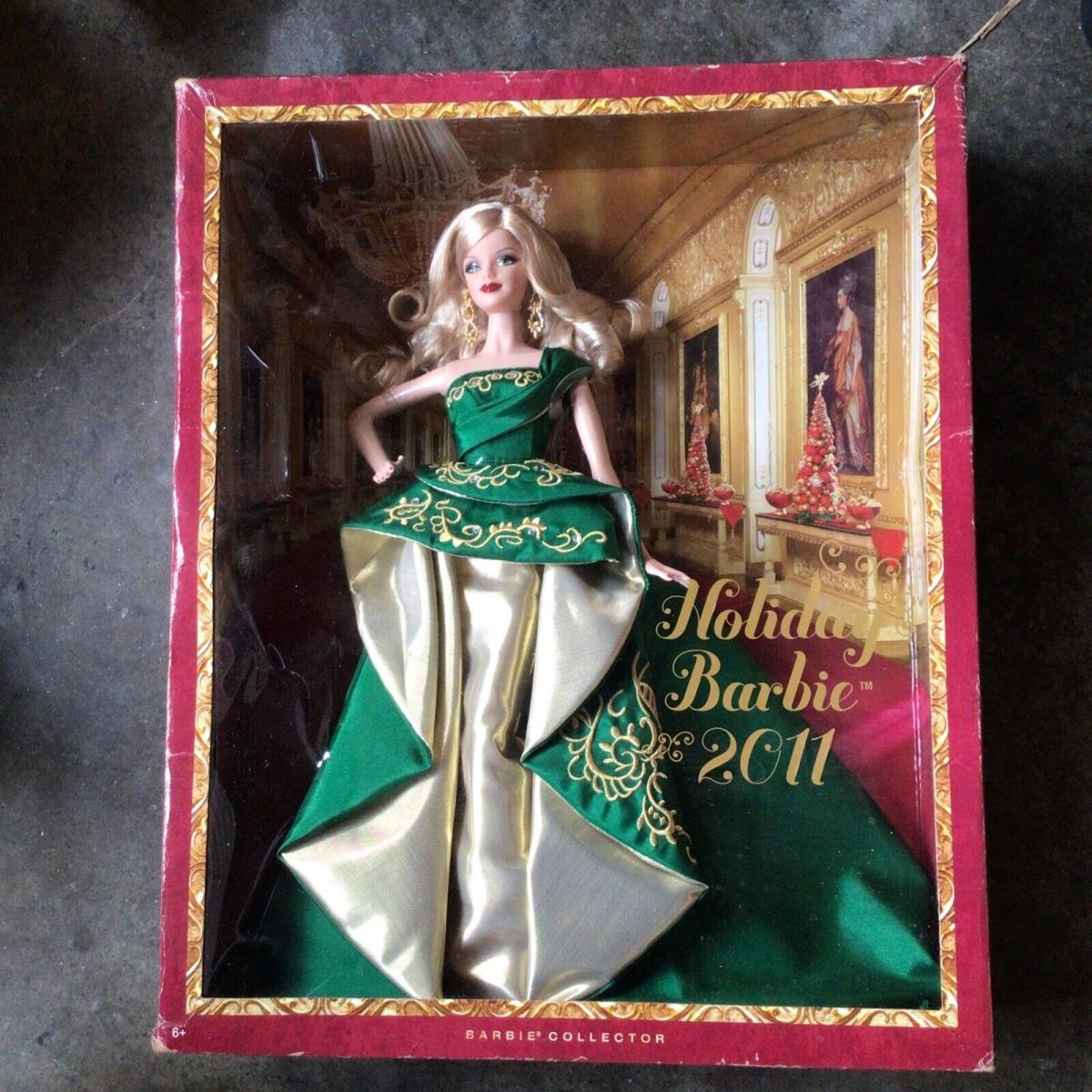 2011 Collector Holiday Barbie Doll Mattel Christmas Blonde Green Gown