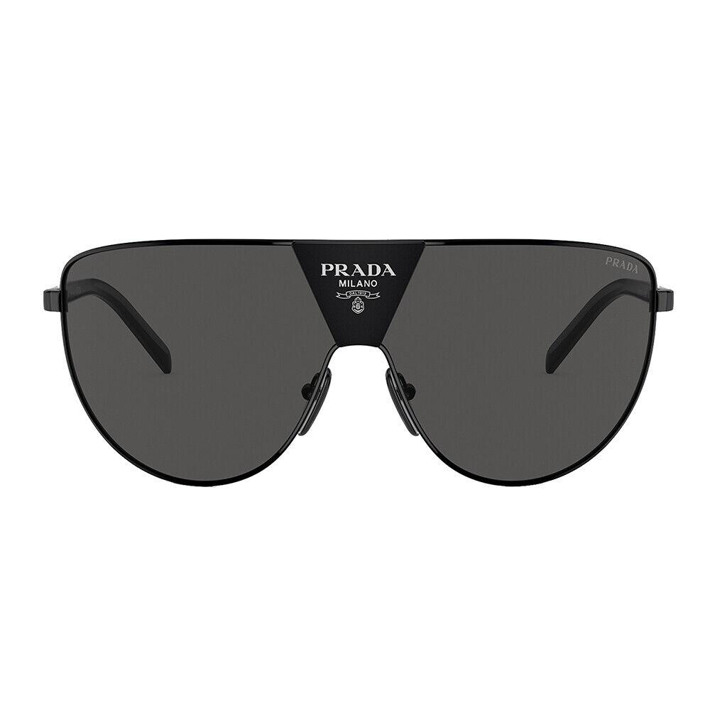 Prada PR 69ZS 1AB5S0 Black Metal Shield Sunglasses Grey Lens