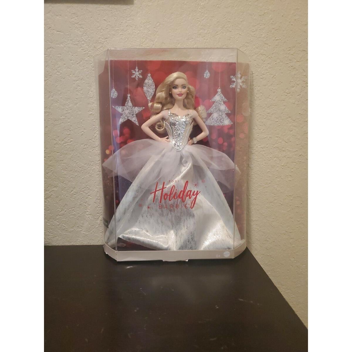 Box Dmg Barbie Signature 2021 Holiday Doll 12 Blonde Wavy Hair in Silver Gown