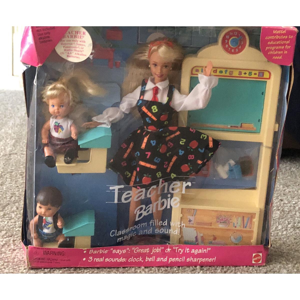 Teacher Barbie Doll Blond Girl Asian Boy Dark Hair Student 13914 Mattel 1995