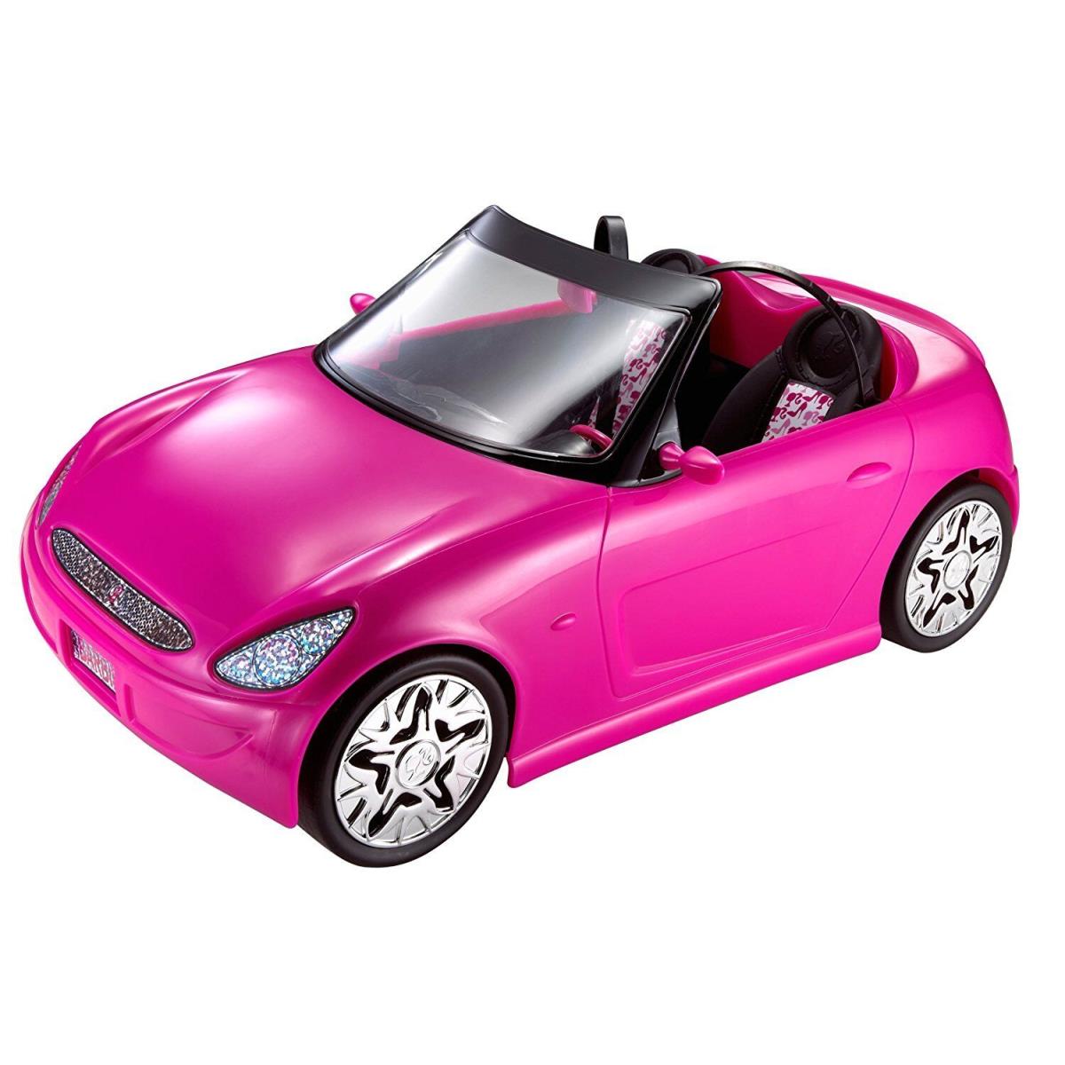 Barbie Pink Glam Convertible Car Doll Vehicle w Pink White Patterned Seats