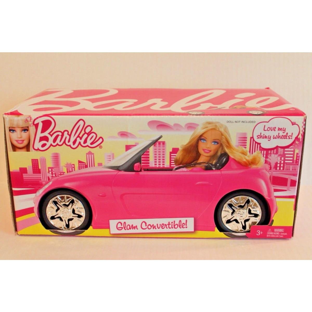 Barbie Pink Glam Convertible Car Doll Vehicle w Pink White Patterned Seats