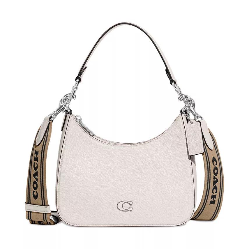 Coach Small Crossgrain Leather Hobo Crossbody Bag White