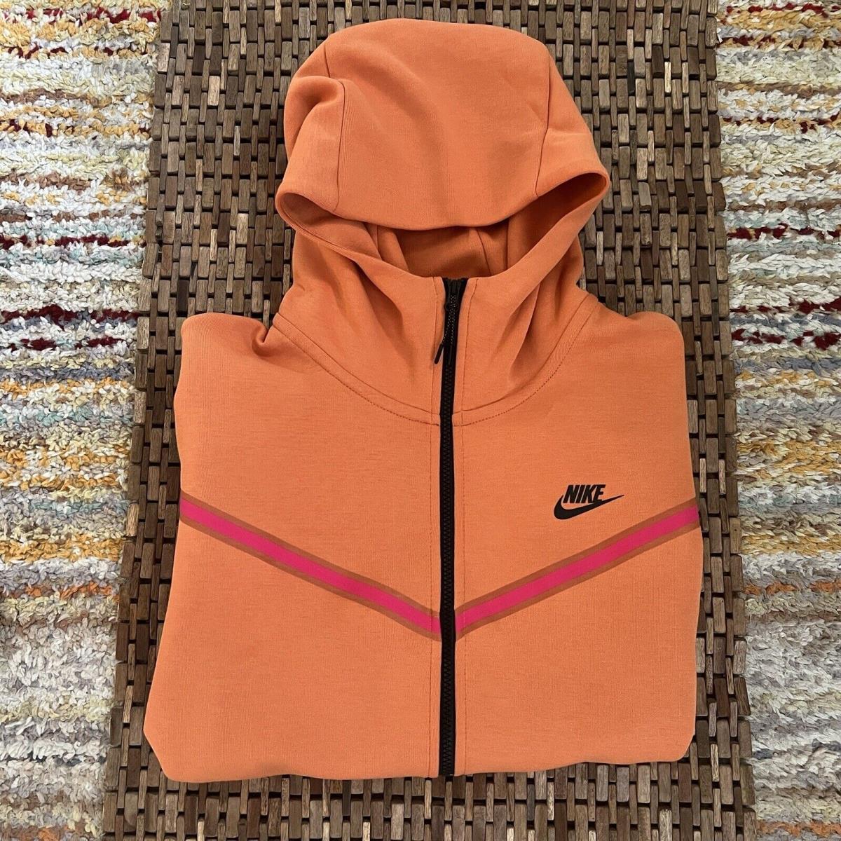 Nike Tech Fleece Hoodie Jacket Orange Color Block Sweatshirt Full Zip XL