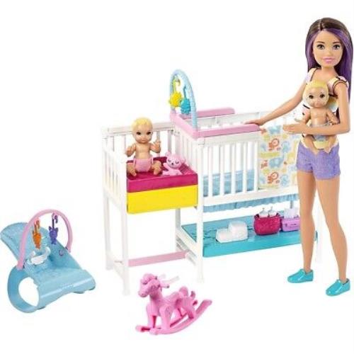 Barbie Nursery Playset with Skipper Babysitter Doll 2 Baby Dolls Crib