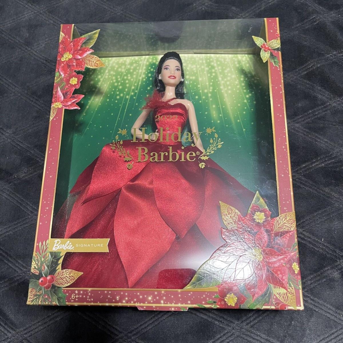 Mattel 2022 Holiday Collectible Barbie Signature Doll Asian Black Hair Red Gown