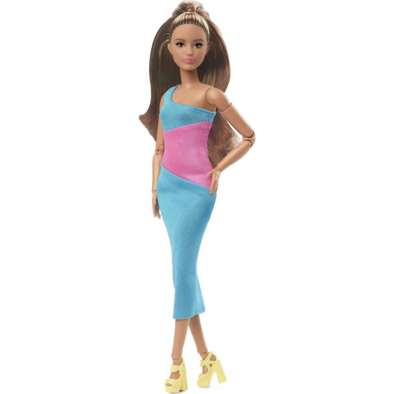 Barbie Looks Doll Brunette Color Block One-shoulder Midi Dress Toy Gift