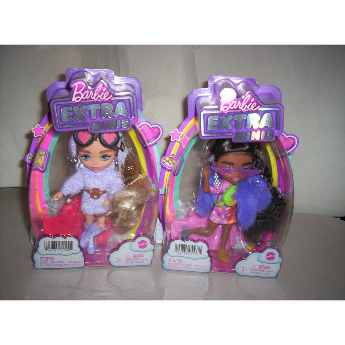 Set of 2 - 2021 Barbie Extra Minis Dolls Purple and African