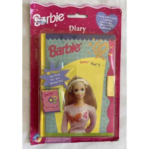 Vintage 1998 Mattel Barbie Diary Key Lock - W/ Mini Diary For Barbie