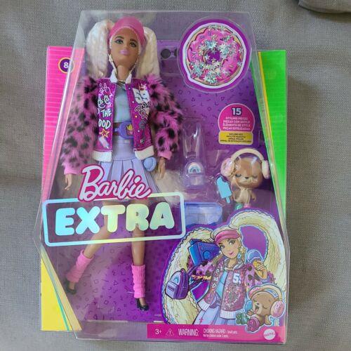 2021 Barbie Doll Extra 8 Blonde Crimped Pigtails Pink Sparkly Varsity Jacket