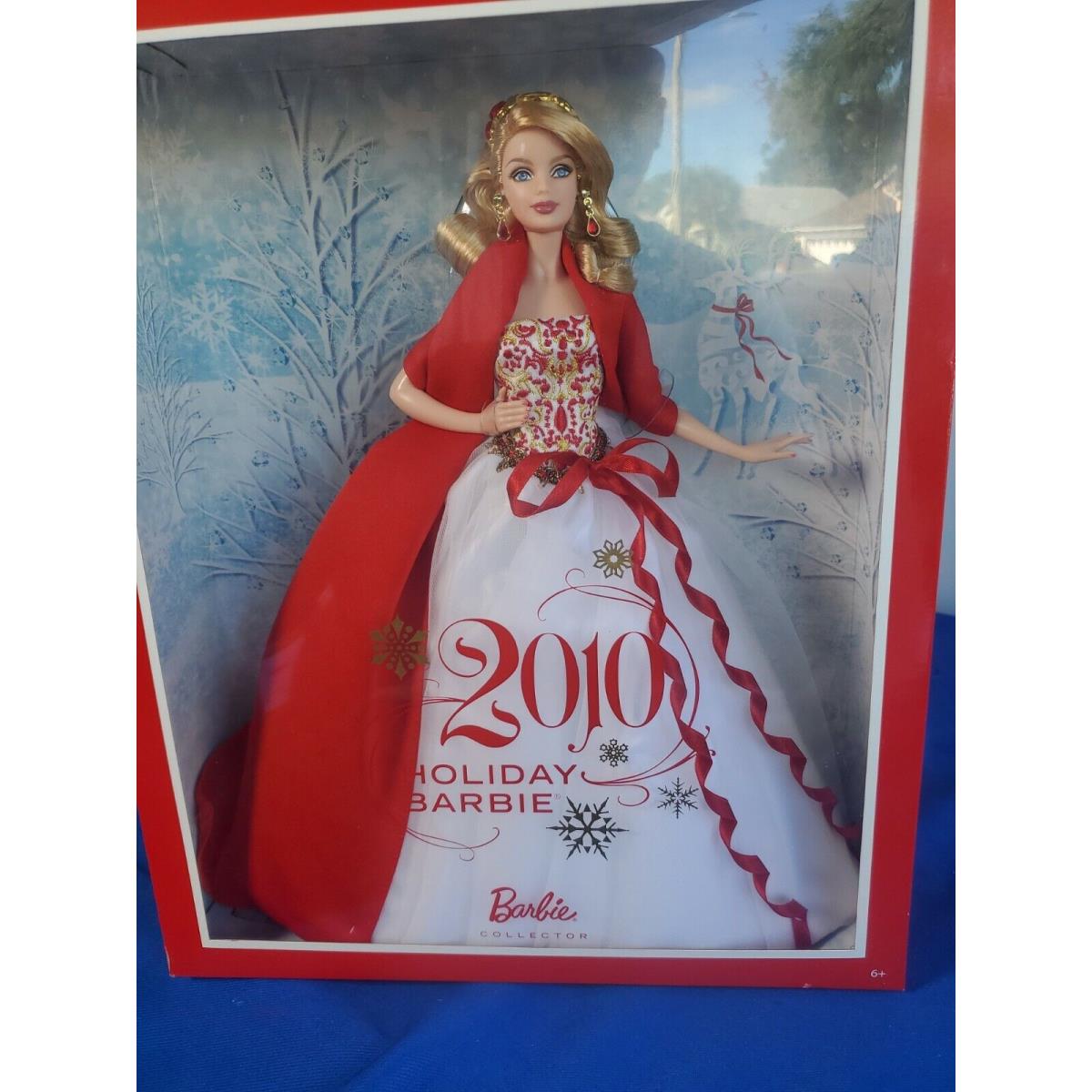 2010 Holiday Barbie Collector Doll Blonde Red White Dress Mattel