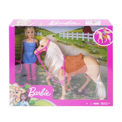 Blonde Barbie Doll with Riding Horse Accessories Playset - w/