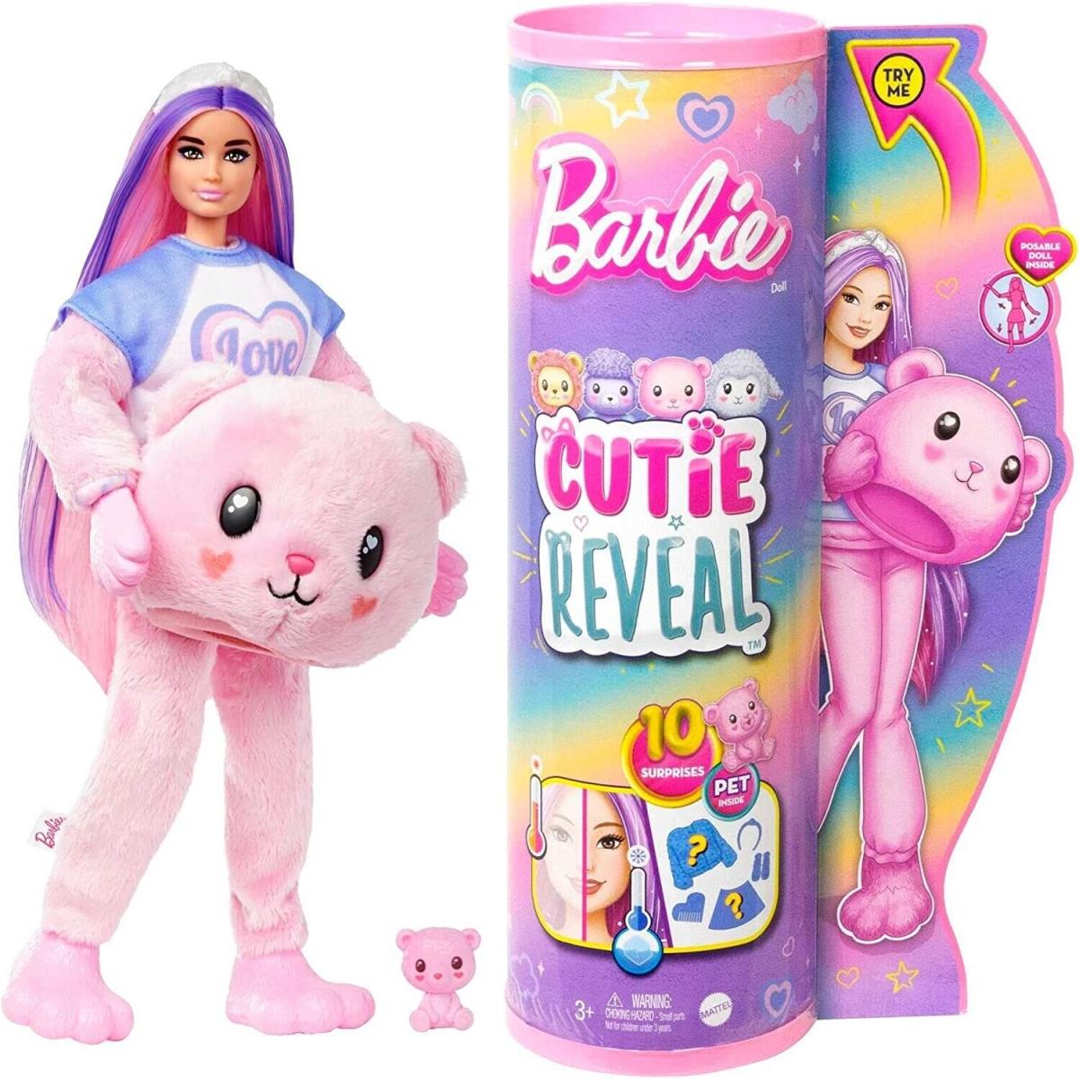 Barbie Cutie Reveal Doll with Pink Hair Teddy Bear Costume 2023