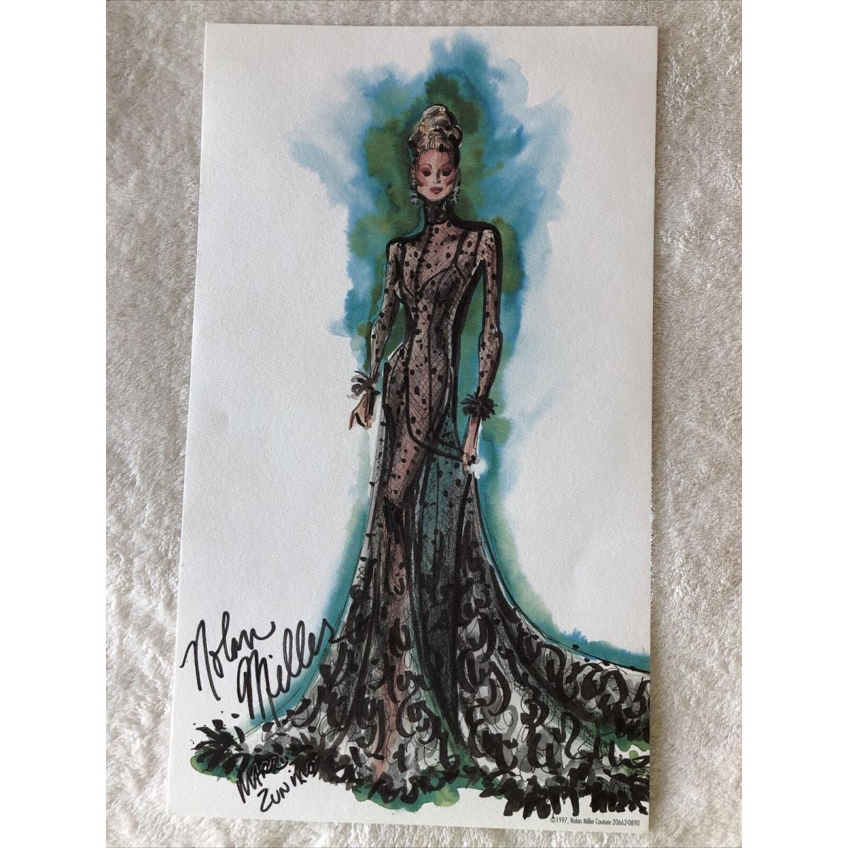 Nolan Miller Sheer Illusion Sheer Tulle Lace Gown First Barbie Doll Art Sketch