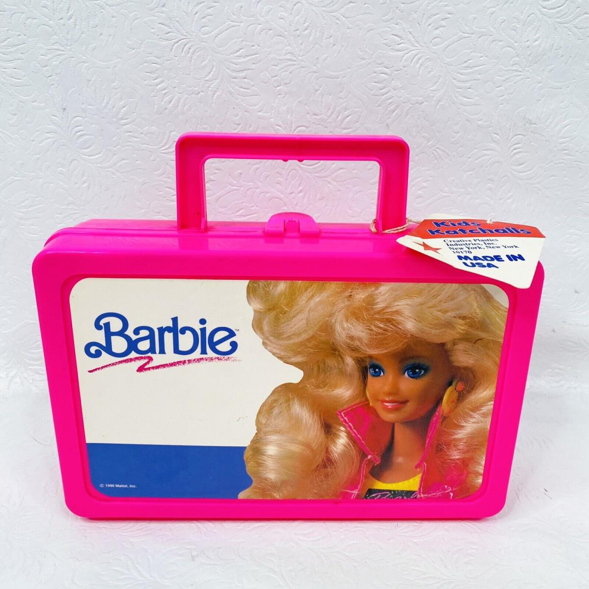 Vintage 1990 Mattel Barbie Pink Plastic Handled Carrying Case Kids Katchall Tag