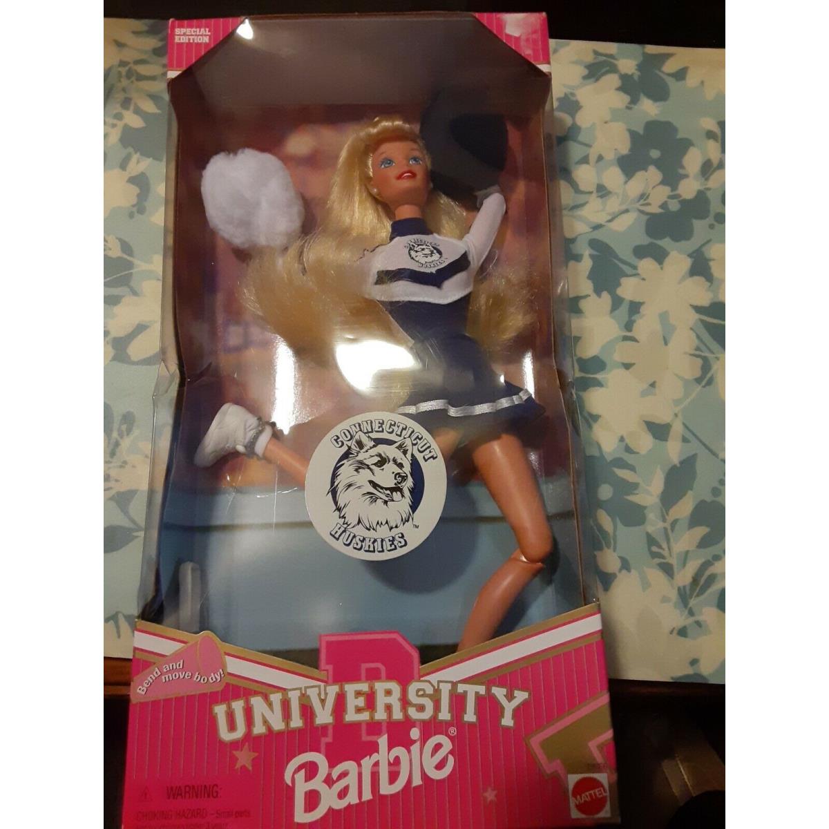 University of Connecticut Huskies Cheerleader Barbie Doll 1996 Mattel 19866