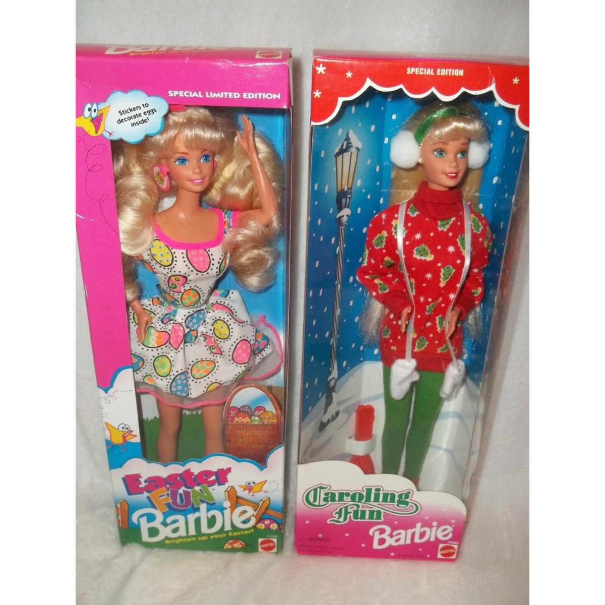 Set Of 2 Vintage Barbies 1993 Easter Fun 1995 Caroling Fun. Nice Set