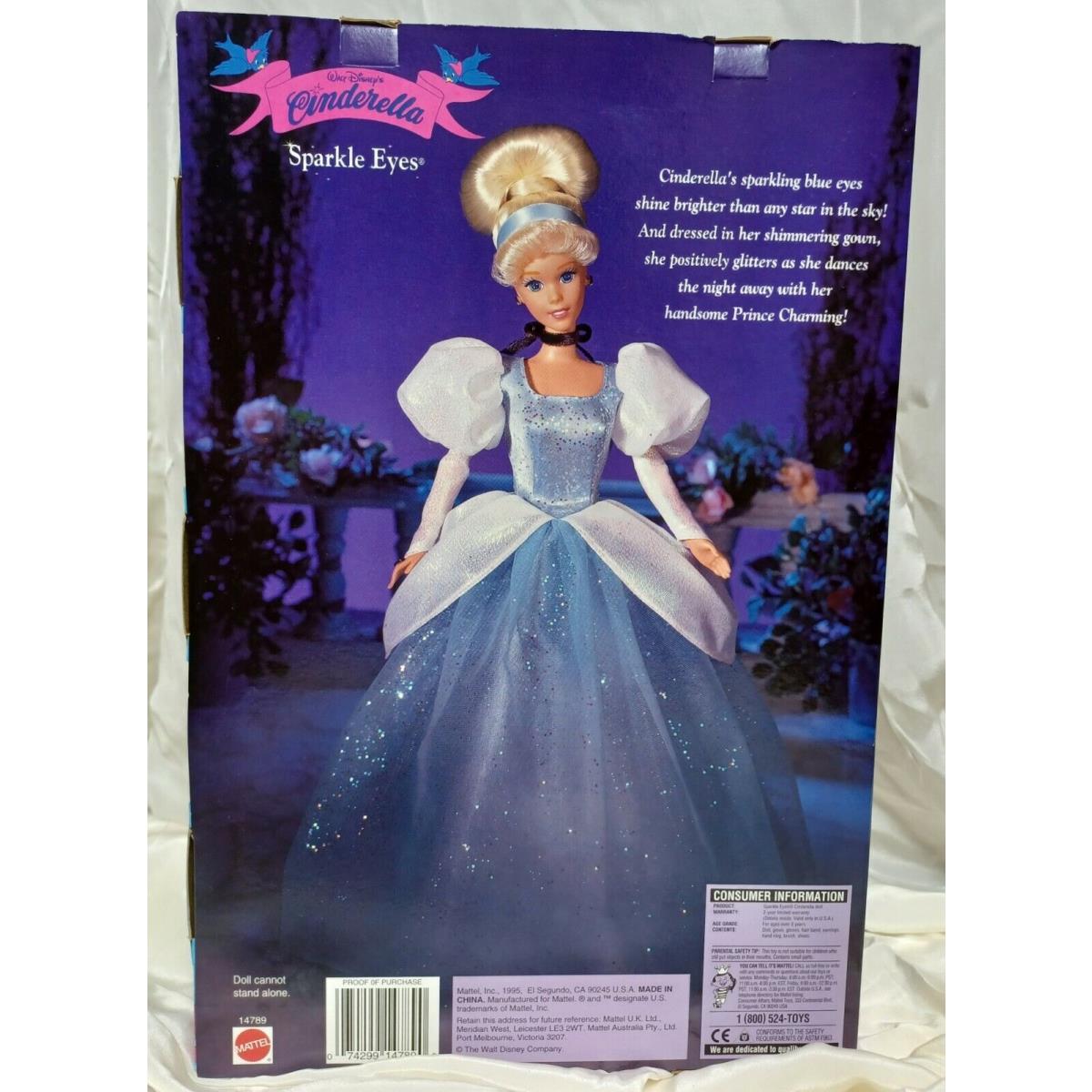 Walt Disney`s Sparkle Eyes Cinderella Doll 14789 1995 Mattel Inc