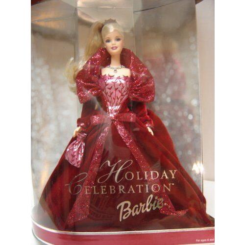 2002 Holiday Barbie Doll Dressed in Dark Red Gown Nrfb