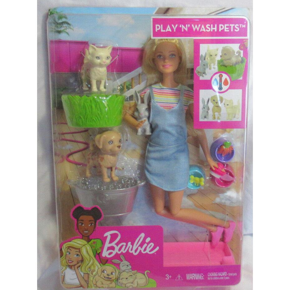 Barbie Play `n` Wash Pets Doll Set Puppy Kitty Bunny 13 Pieces