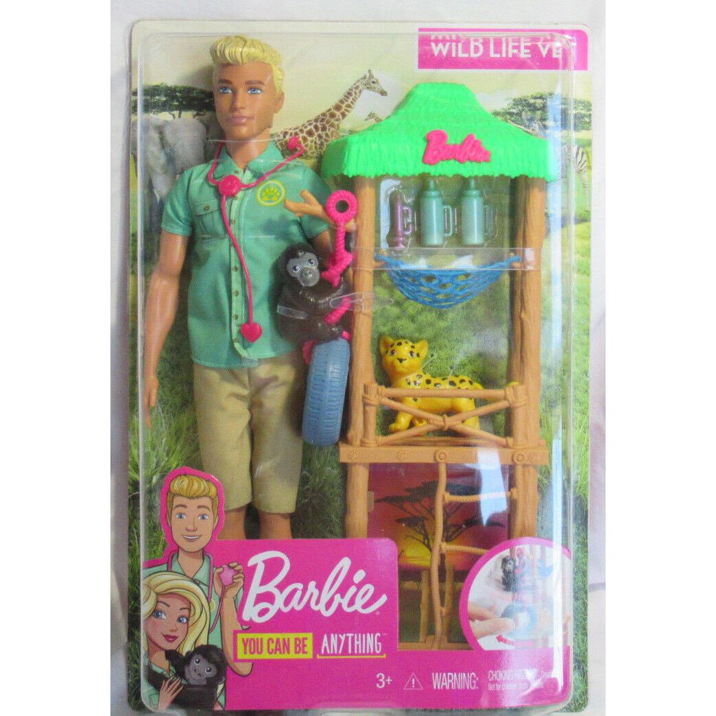 Barbie You Can be Anything Ken Doll Wild Life Vet Set 11 Pieces Cheetahs Monkey