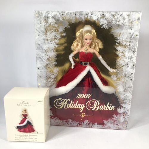 2007 Holiday Barbie Doll Collector Ed Mattel Blonde w Matching Hallmark Ornament