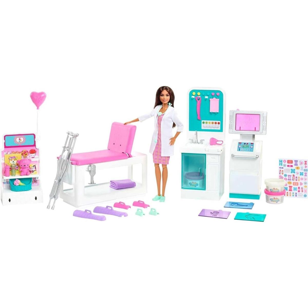 Barbie Fast Cast Clinic Doll Playset Brunette Doll 30+ Accessories