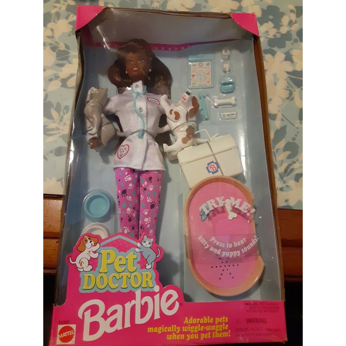 Pet Doctor Barbie Doll by Mattel Vet Dog and Cat African-american 1996