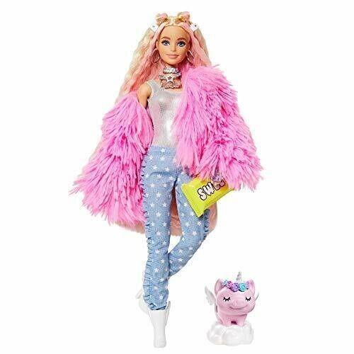 Barbie Extra Doll 3 in Pink Fluffy Coat Pet Unicorn-pig Jan.1 2021