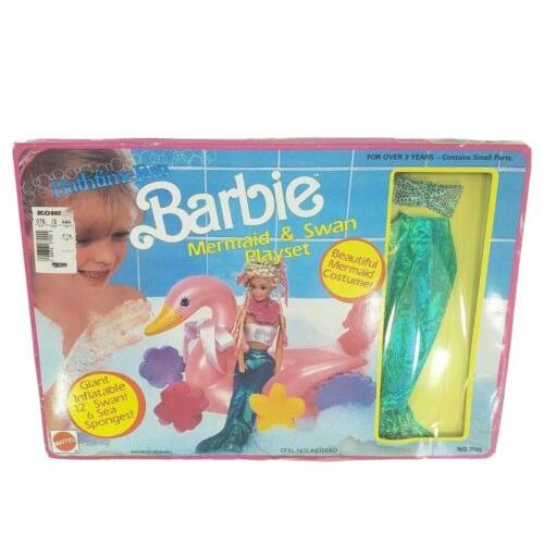 Vintage 1990 Barbie Doll Bathtime Fun Mermaid Swan Playset 7555 Box