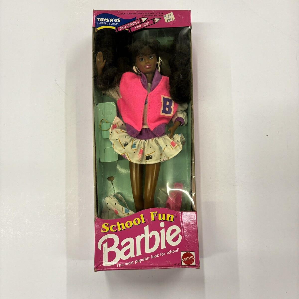 Nrfb School Fun Barbie Doll 1991 AA In Pink Letter Jacket Toys R Us Limited Edit