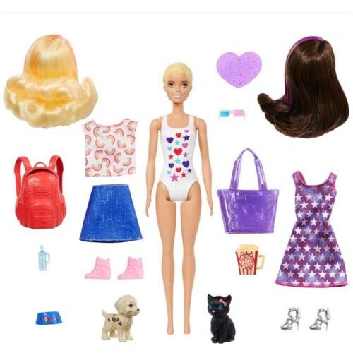 Mattel Barbie Color Reveal w/25 Surprises Dog Park To Movie Night Doll Pets Wigs