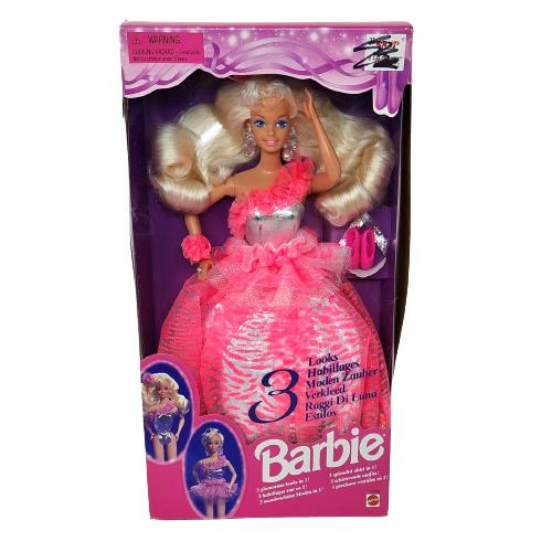 Vintage 1994 Mattel 3 Looks IN 1 Barbie Doll Pink Dress 12339 IN Box