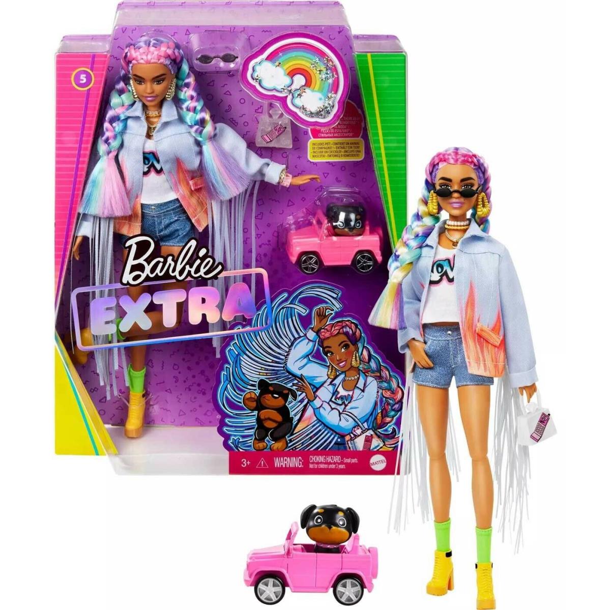 Barbie Fashionista Extra 5 in Long-fringe Denim Jacket with Pet Puppy Doll